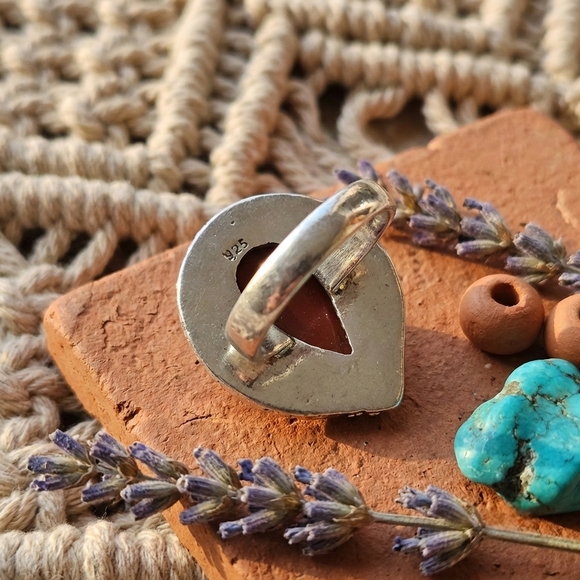 Sterling Silver Red Moss Agate Artisan Statement Ring Boho Teardrop Size 7.75 - Picture 8 of 12